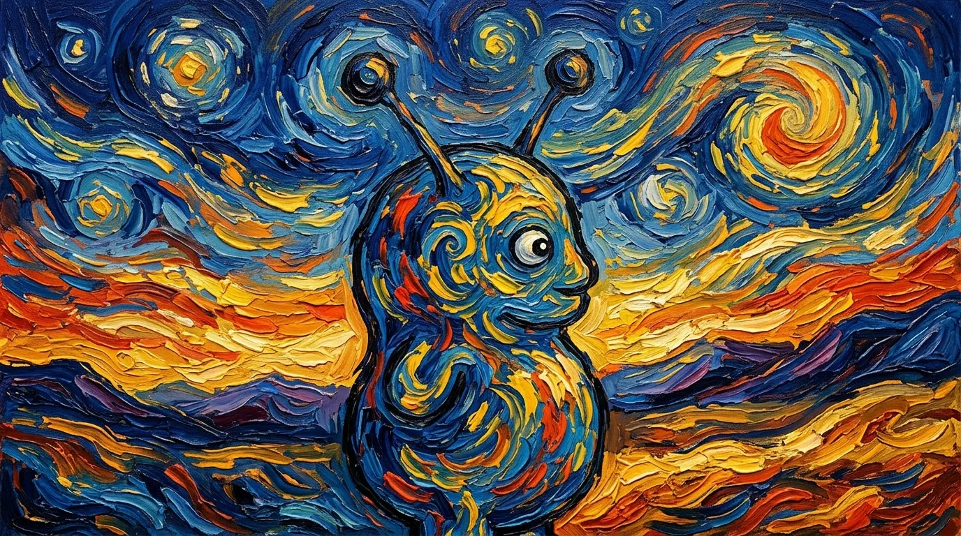 Hibou peint dans style tourbillonnant bleu et or nocturne