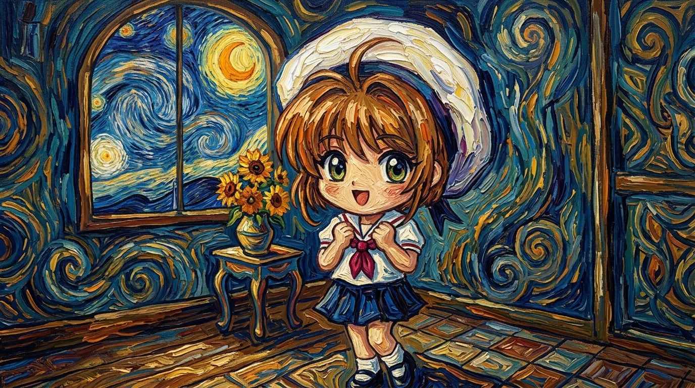 Jeune fille anime souriante tenant des tournesols devant fen&ecirc;tre