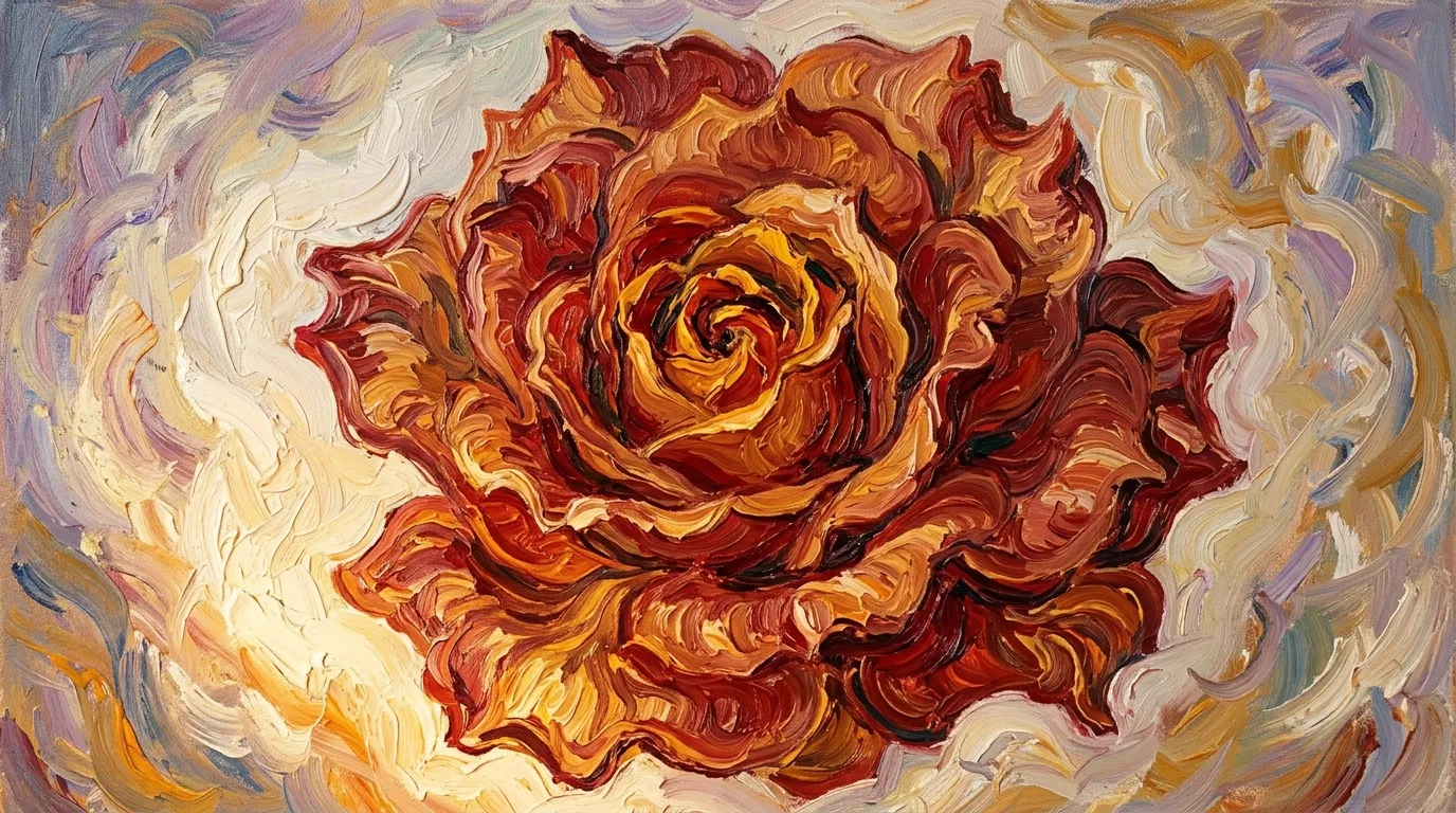Peinture abstraite d'une rose rouge et orange vif
