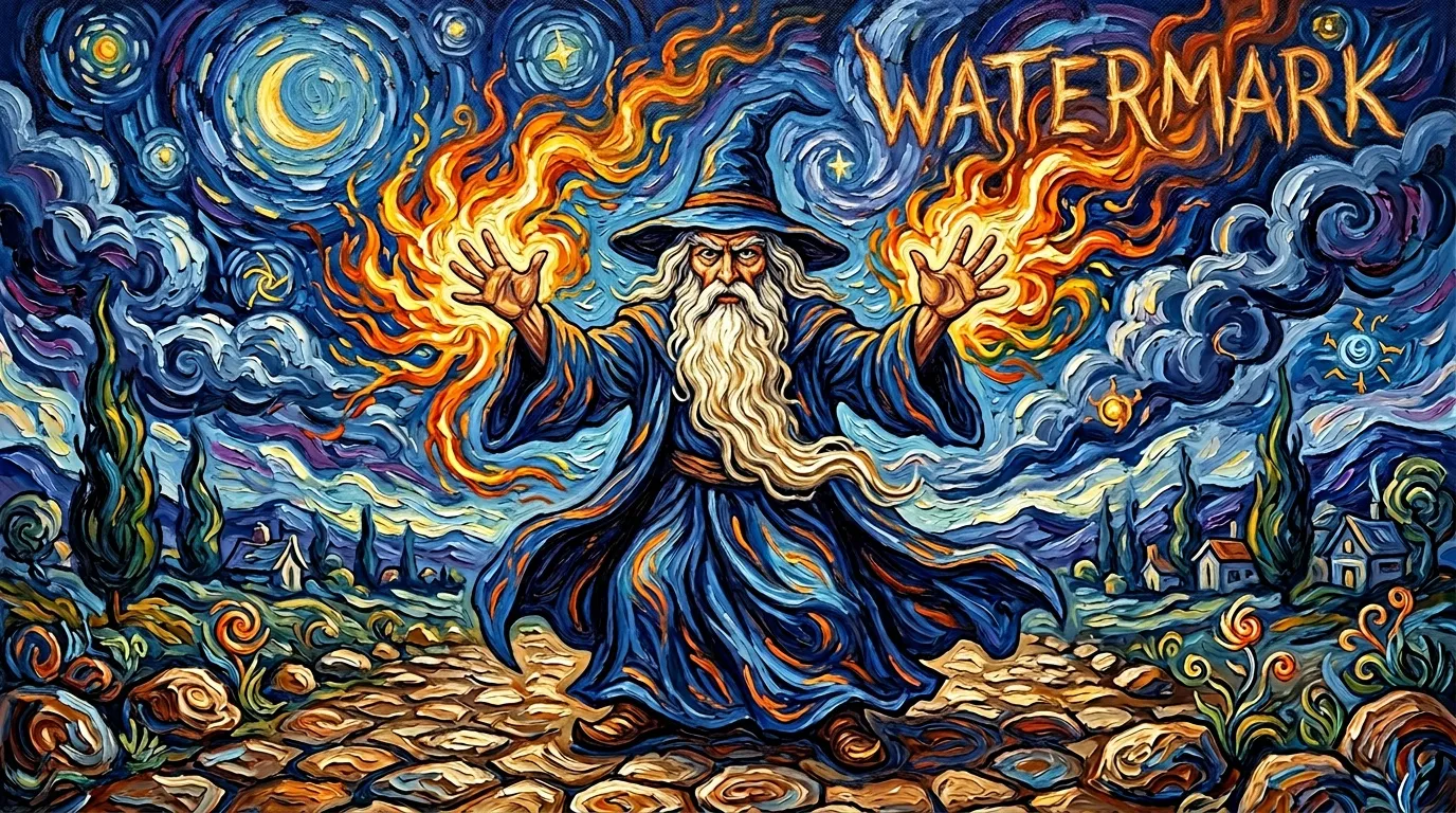 Sorcier aux pouvoirs magiques dans un ciel tourment&eacute; &eacute;toil&eacute;