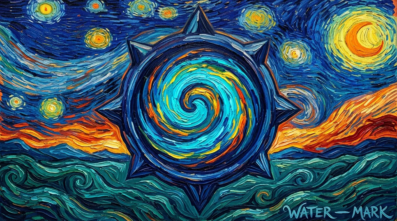 Spirale cosmique bleue entourée d'étoiles et de vagues colorées