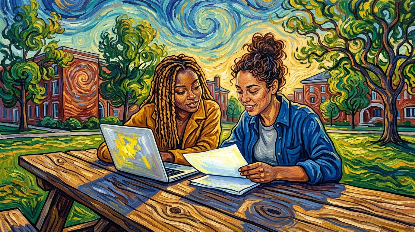 Deux femmes travaillent ensemble sur un laptop dans un parc